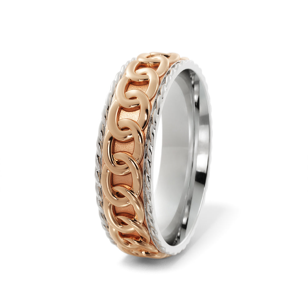 Chain Link Wedding Ring in 18k White/Rose Gold