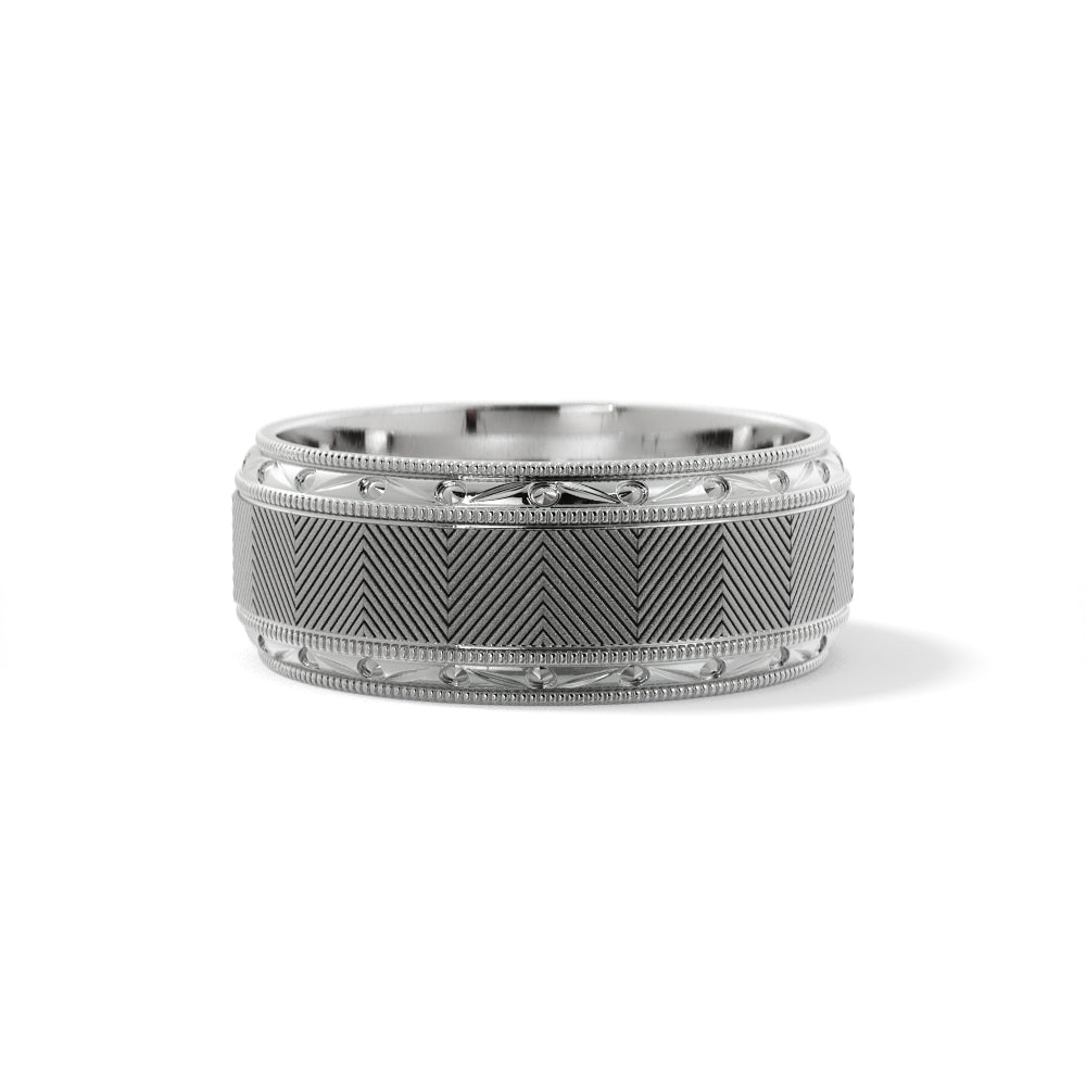 Lined Design Wedding Ring in 18k White Gold