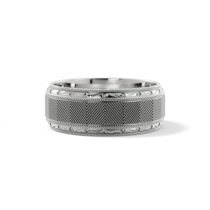 Lined Design Wedding Ring in 18k White Gold