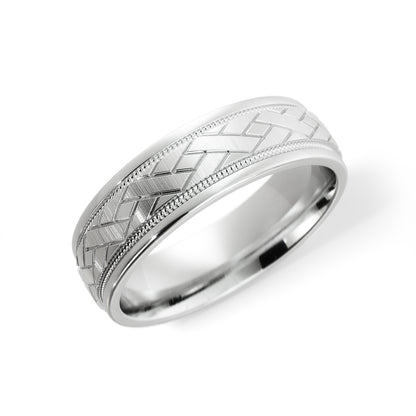 X Satin with Milgrain Ladies Wedding Ring in Platinum