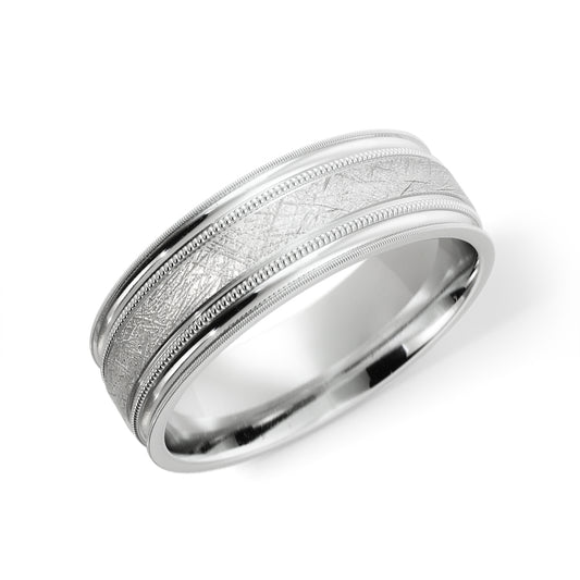 Scattered Satin Wedding Ring in 10k White Gold