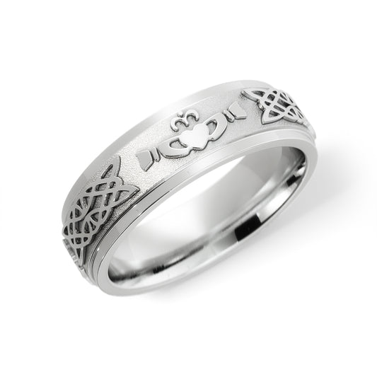 Celtic Claddagh Wedding Ring in 10k White Gold