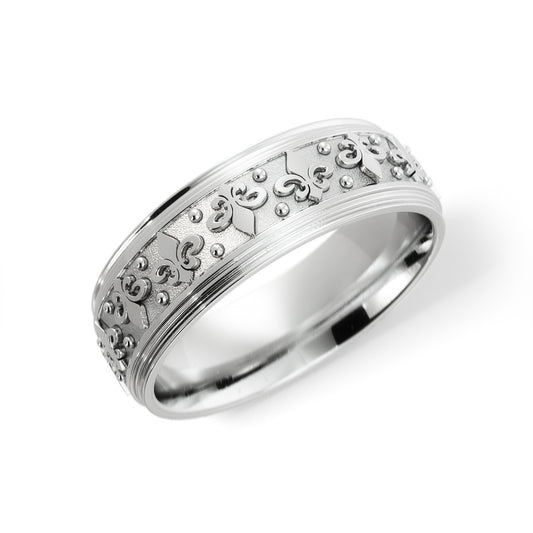 Fleur-de-lis Wedding Band in 18k White Gold