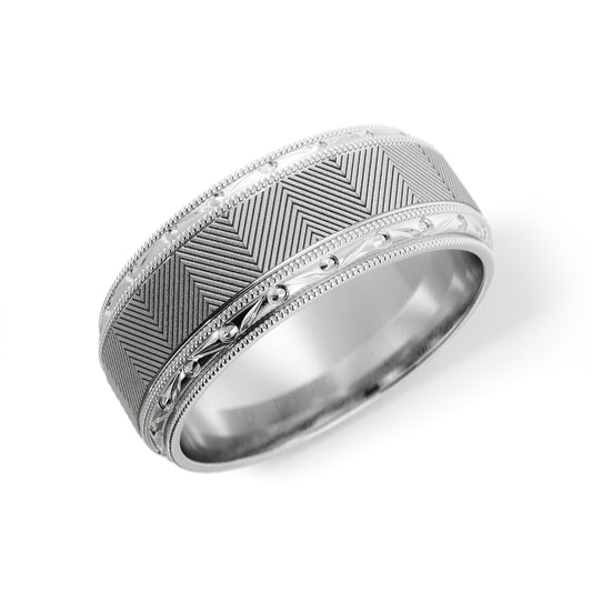 Lined Design Wedding Ring in 10k White Gold