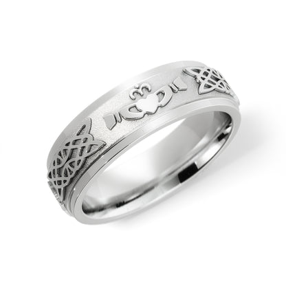 Celtic Claddagh Wedding Ring in 14k White Gold