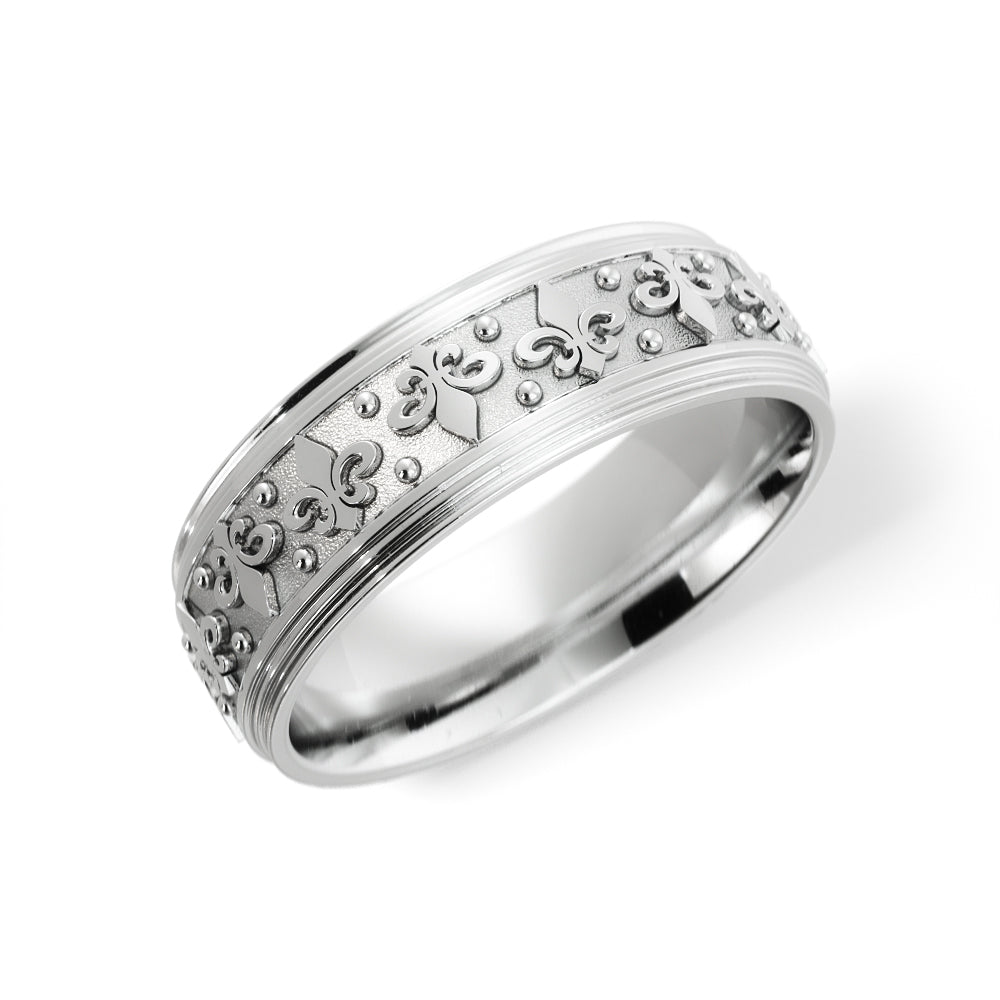 Fleur-de-lis Wedding Band in 14k White Gold