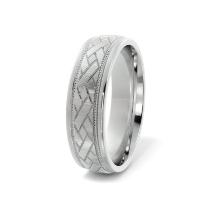 X Satin with Milgrain Mens Wedding Ring in 10k Gold