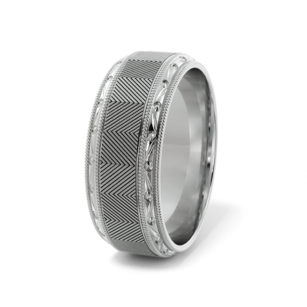 Lined Design Wedding Ring in 18k White Gold