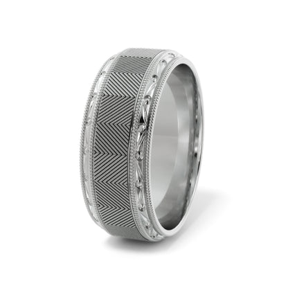 Lined Design Wedding Ring in 18k White Gold
