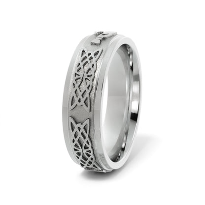 Celtic Claddagh Wedding Ring in 10k White Gold