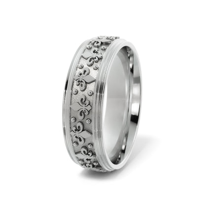 Fleur-de-lis Wedding Band in 18k White Gold
