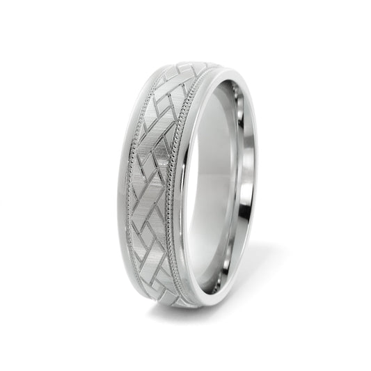 X Satin with Milgrain Ladies Wedding Ring in Platinum