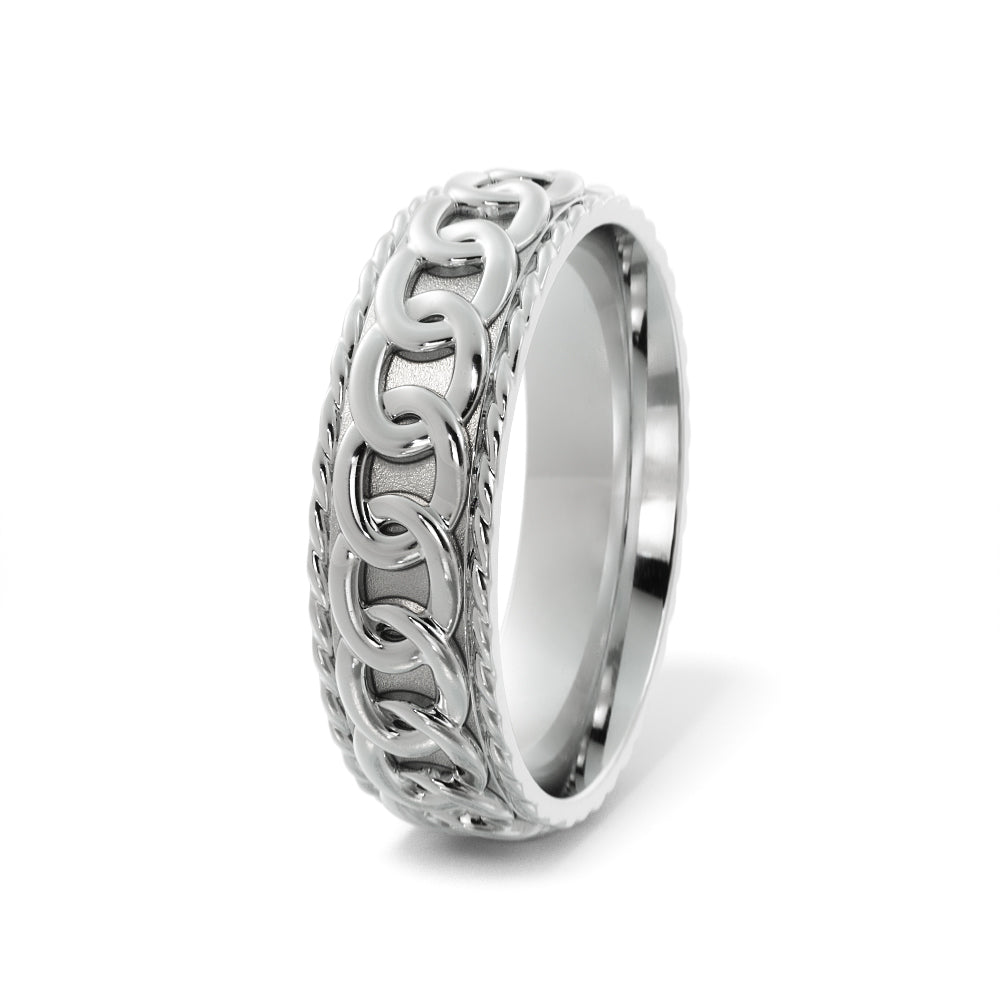 Chain Link Wedding Ring in 18k White Gold