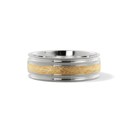 Scattered Satin Wedding Ring in 18k White/Yellow Gold