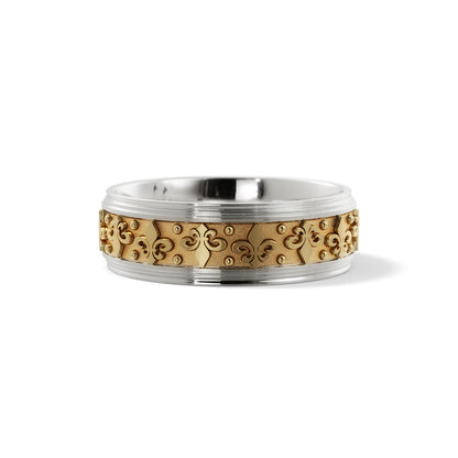 Fleur-de-lis Wedding Band in 10k White/Yellow Gold