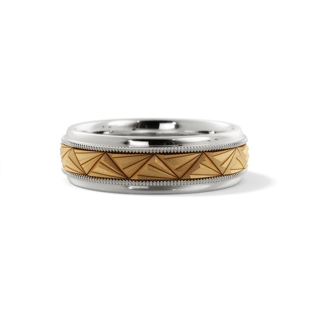 Triangular Top Design Wedding Ring in 18k White/Yellow Gold
