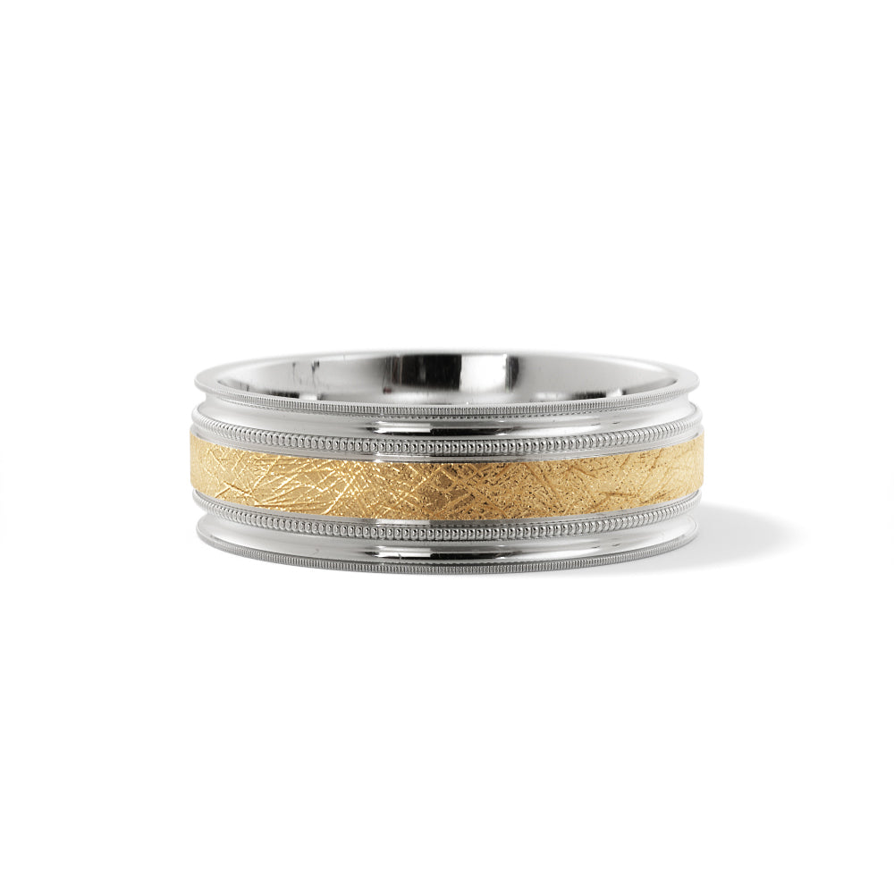 Scattered Satin Wedding Ring in 10k White/Yellow Gold