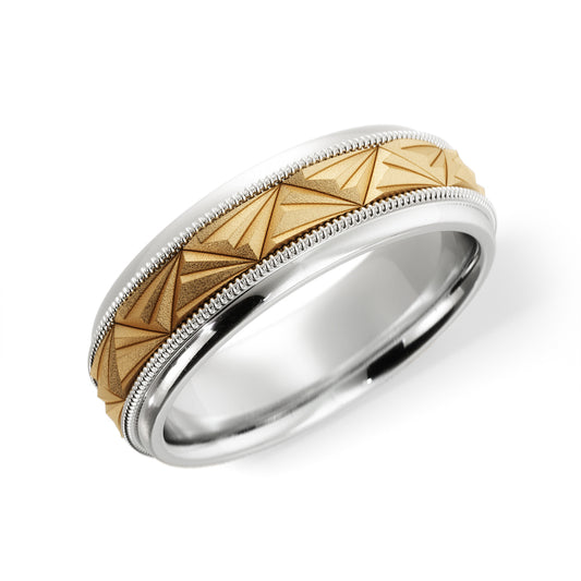 Triangular Top Design Wedding Ring in 10k White/Yellow Gold