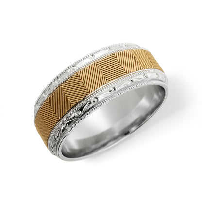 Lined Design Wedding Ring in 14k White/Yellow Gold