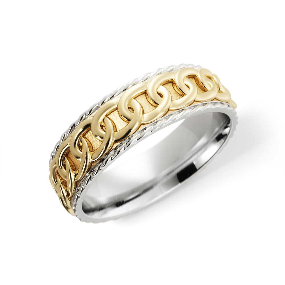 Chain Link Wedding Ring in 14k White/Yellow Gold