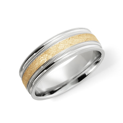 Scattered Satin Wedding Ring in 18k White/Yellow Gold