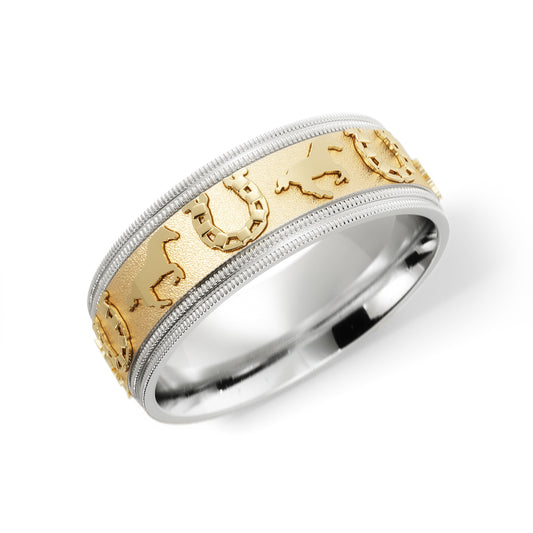 Horseshoe Wedding Band in 10k White/Yellow Gold