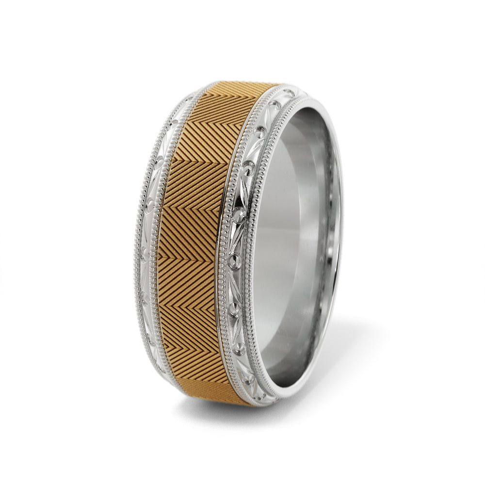 Lined Design Wedding Ring in 18k White/Yellow Gold