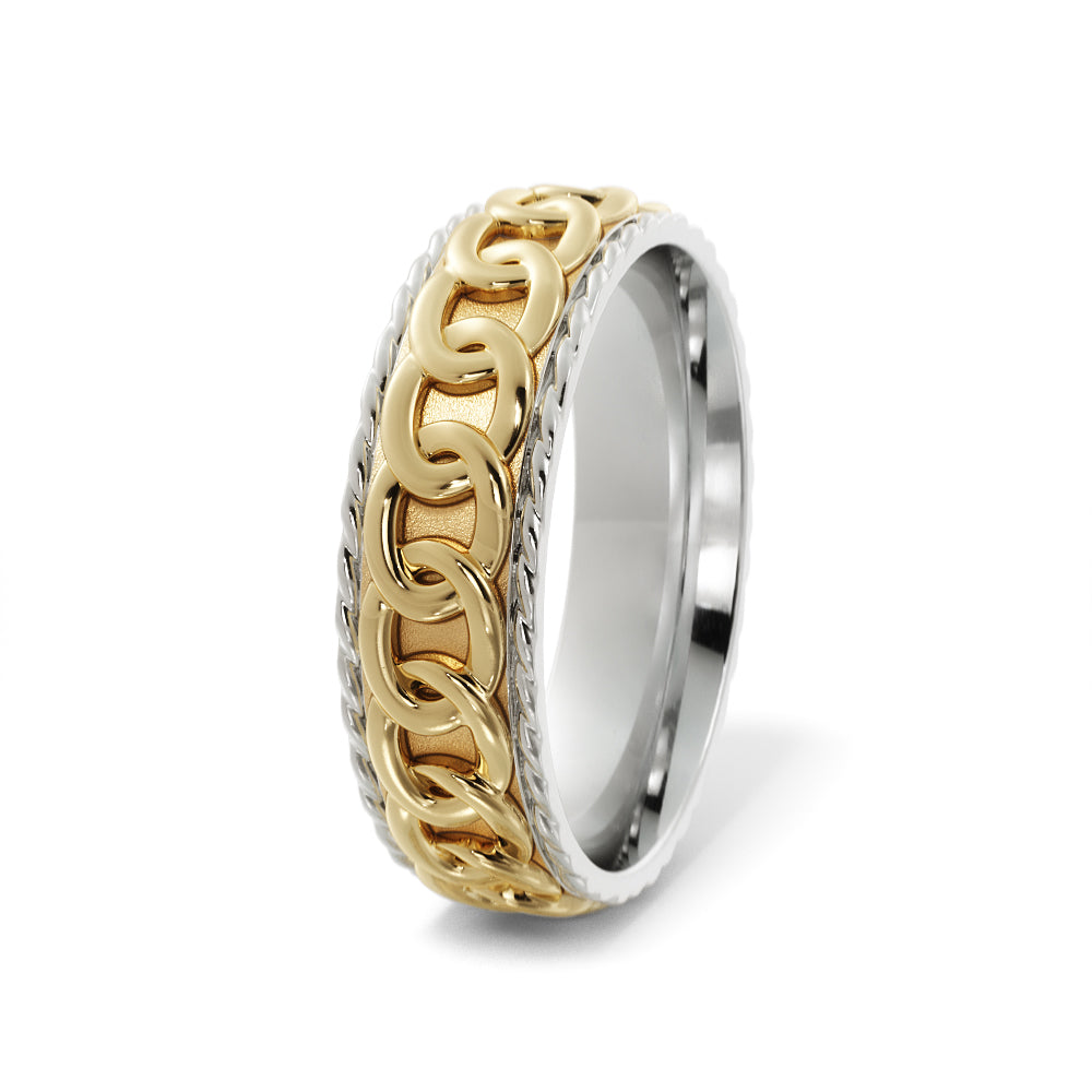 Chain Link Wedding Ring in 14k White/Yellow Gold