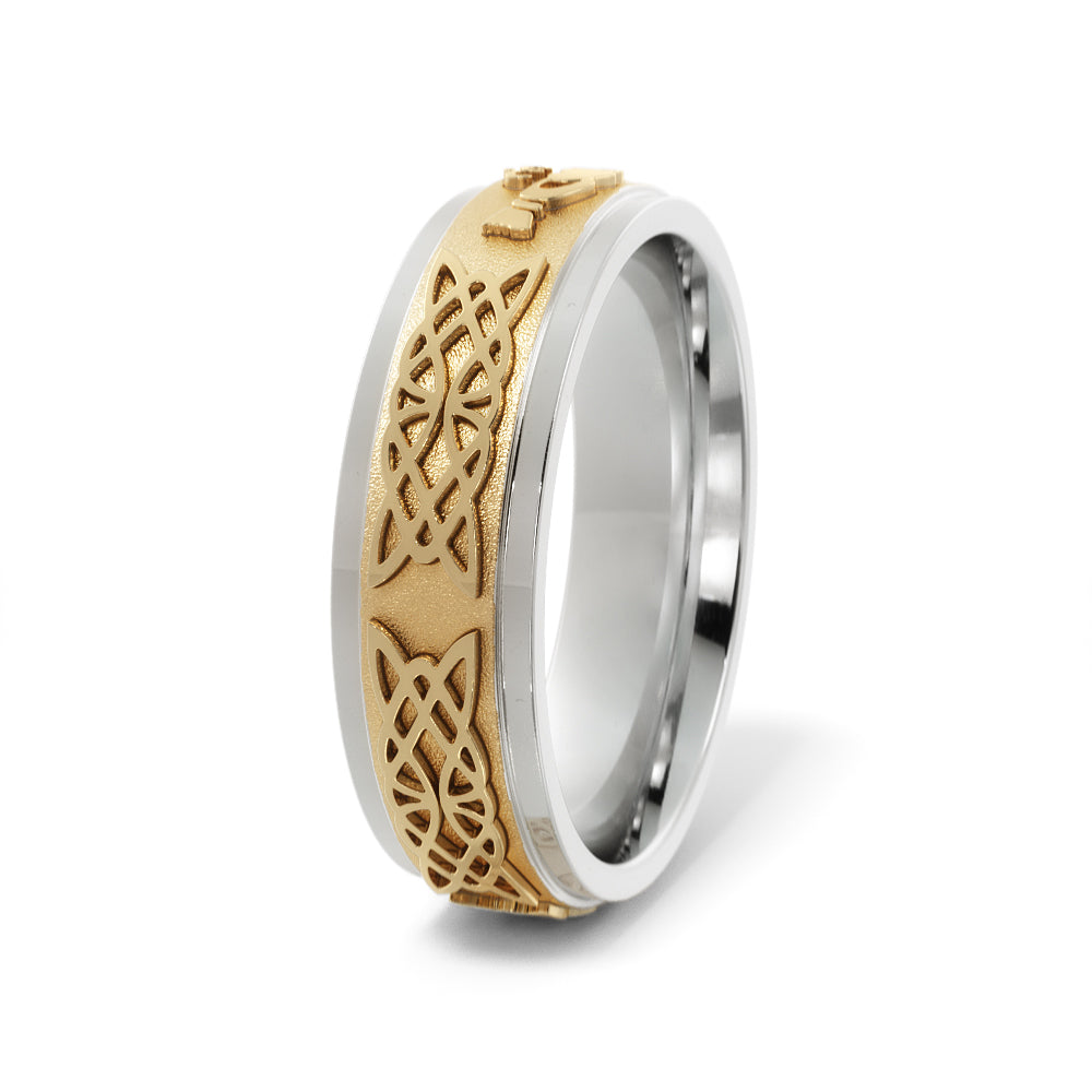 Celtic Claddagh Wedding Ring in 18k White/Yellow Gold