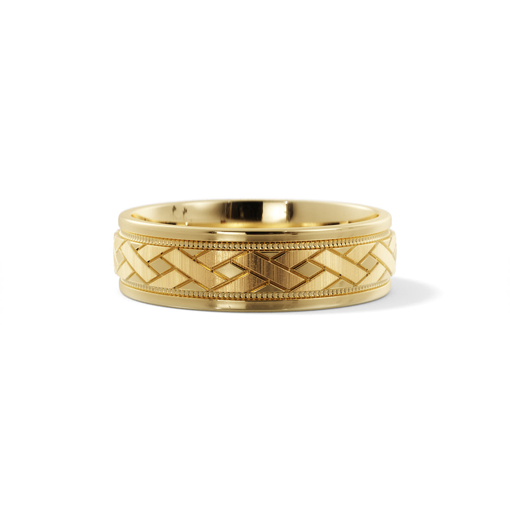 X Satin with Milgrain Ladies Wedding Ring in 10k Gold