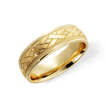 X Satin with Milgrain Ladies Wedding Ring in 10k Gold