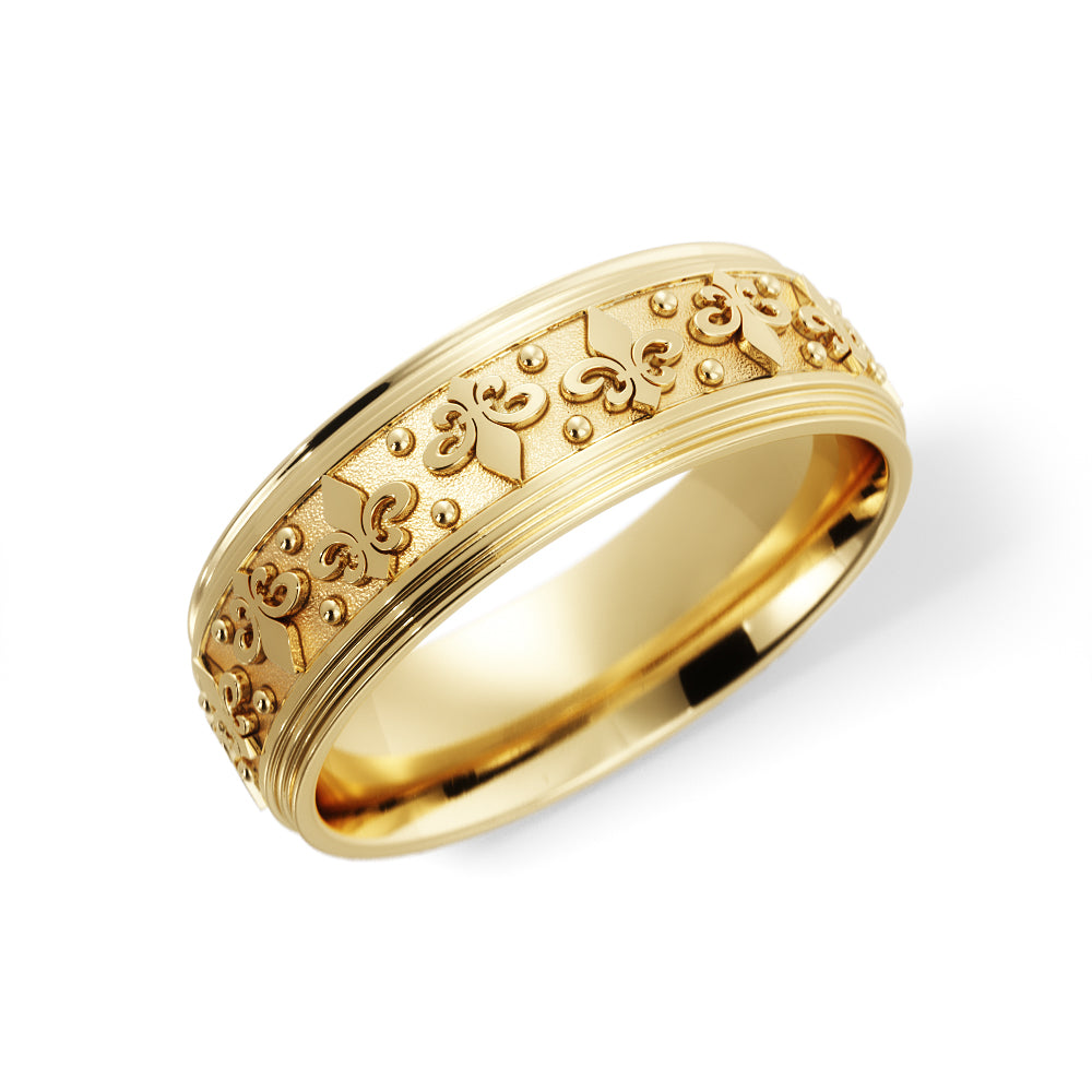 Fleur-de-lis Wedding Band in 14k Yellow Gold