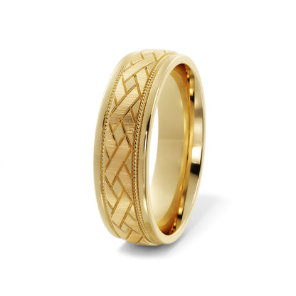 X Satin with Milgrain Ladies Wedding Ring in 10k Gold