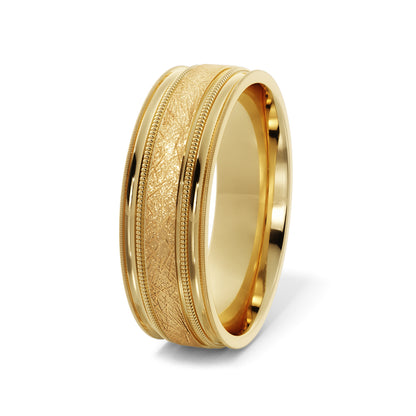 Scattered Satin Wedding Ring in 14k Yellow Gold