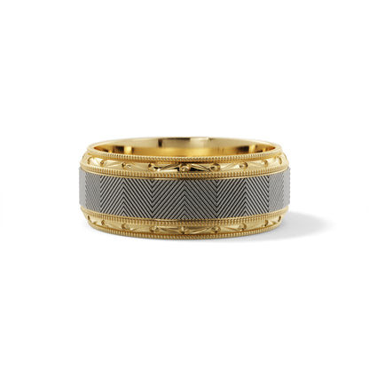 Lined Design Wedding Ring in 18k Yellow/White Gold