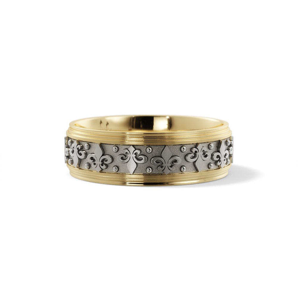 Fleur-de-lis Wedding Band in 14k Yellow/White Gold