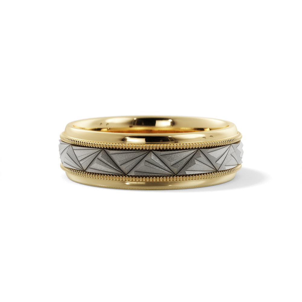 Triangular Top Design Wedding Ring in 18k Yellow/White Gold