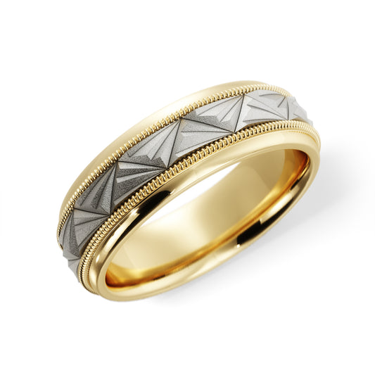 Triangular Top Design Wedding Ring in 10k Yellow/White Gold