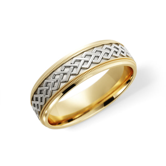 Dara Knot Celtic Wedding Ring in 10k Yellow/White Gold