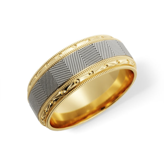 Lined Design Wedding Ring in 10k Yellow/White Gold