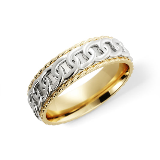 Chain Link Wedding Ring in 18k Yellow/White Gold