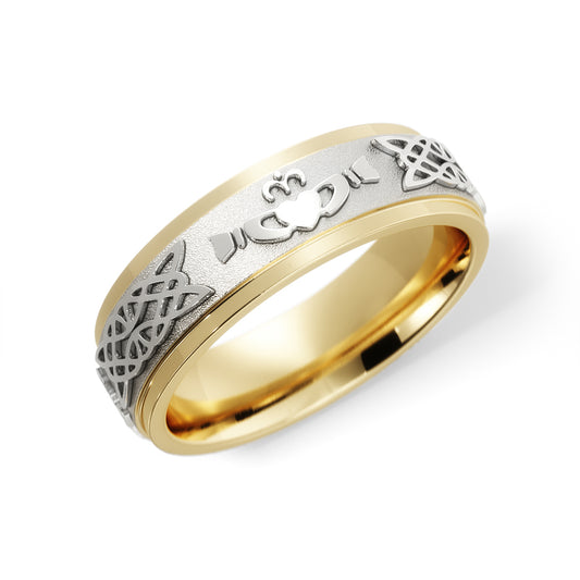 Celtic Claddagh Wedding Ring in 10k Yellow/White Gold