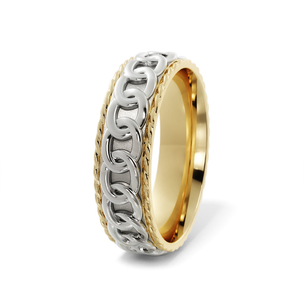 Chain Link Wedding Ring in 18k Yellow/White Gold