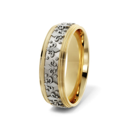 Fleur-de-lis Wedding Band in 18k Yellow/White Gold