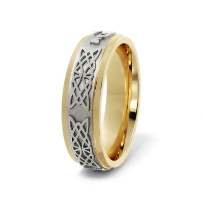 Celtic Claddagh Wedding Ring in 18k Yellow/White Gold