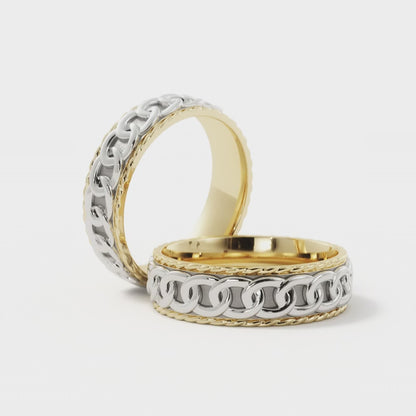 Chain Link Wedding Ring in 10k Yellow/White Gold