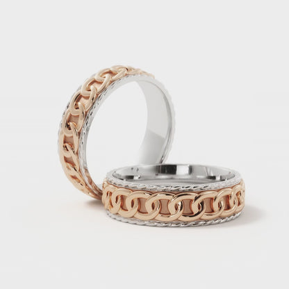 Chain Link Wedding Ring in 18k White/Rose Gold