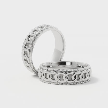 Chain Link Wedding Ring in 18k White Gold