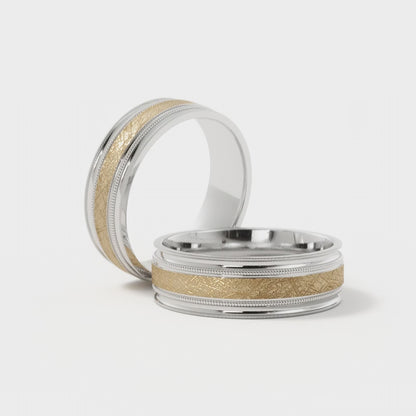 Scattered Satin Wedding Ring in 10k White/Yellow Gold