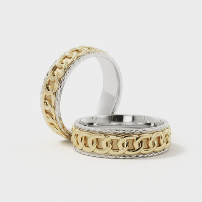 Chain Link Wedding Ring in 18k White/Yellow Gold